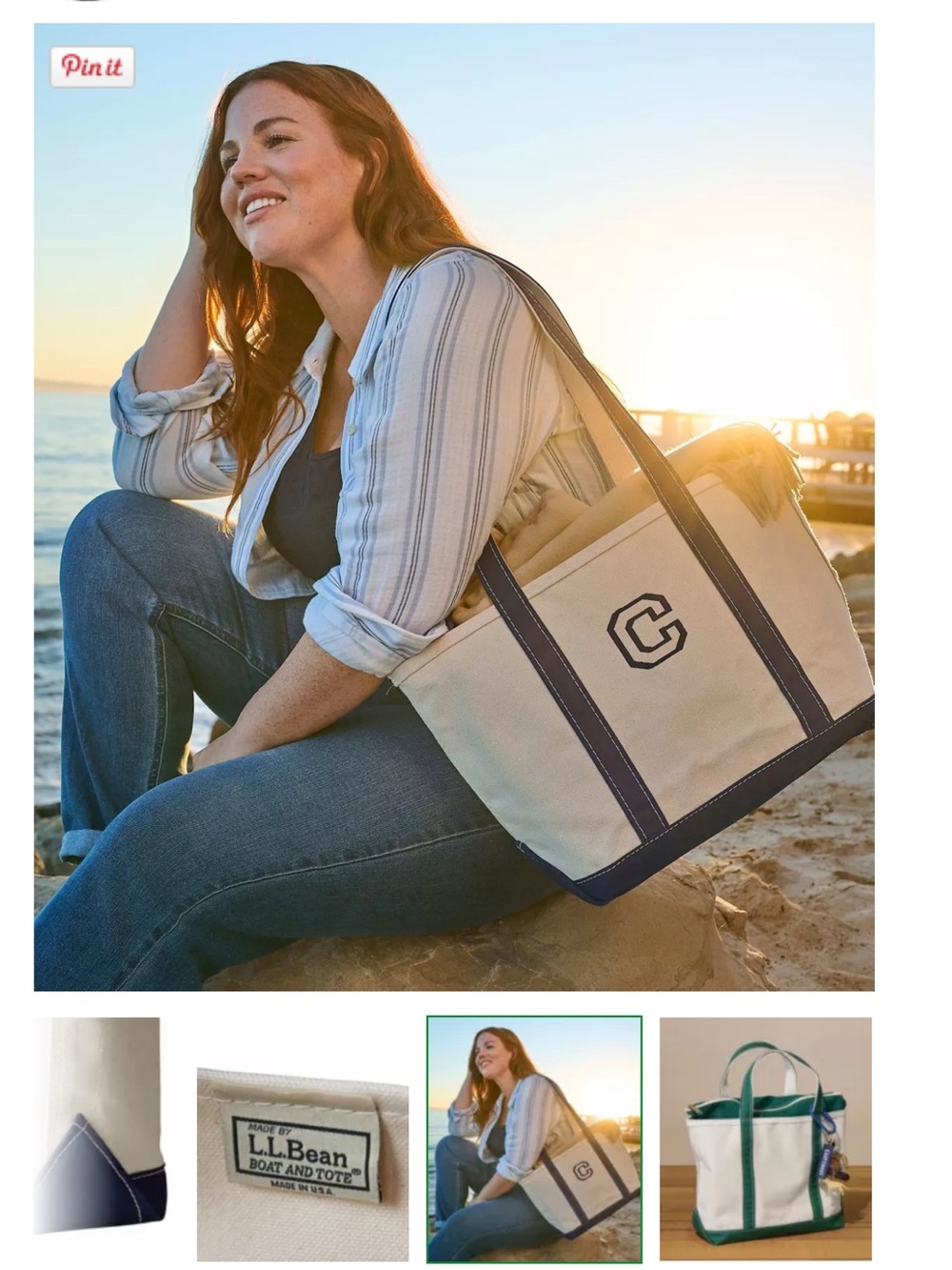 L.L. Bean boat& Tote with Lavender Trim and long Handles - Picture 5 of 7